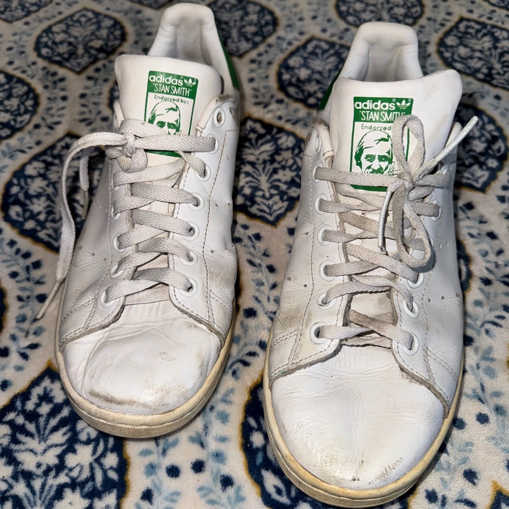 adidas Green and White Sneakers with Leather Upper and Trefoil Logo